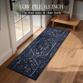 Kitchen Rug Sets of 3, Navy Boho Washable Non Slip Kitchen Mats for Floor Soft Runner Throw Rugs for Hallway Bathroom Laundry Front of Sink