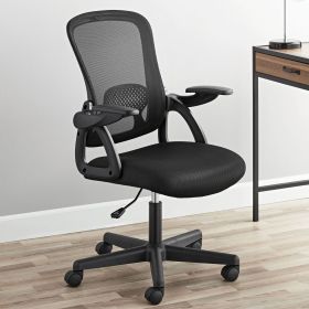 Ergonomic Mesh Back Office Chair with Flip Up Arms for Adults, Black Fabric, 275lb