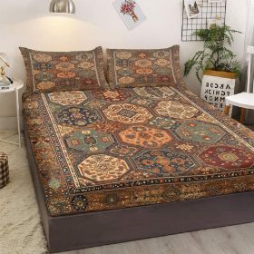 3pcs Retro Bohemian Geometric Style Minimalist Comfort Series Bed Fitted Sheet And Two Pillowcases Bedding For All Seasons Use (Color: brown, size: Full)