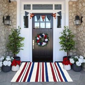 Patriotic family door mat, indoor and outdoor anti-slip entrance mat, red, white and blue patriotic patterns, beautiful and eternal (Color: 30"x 18")