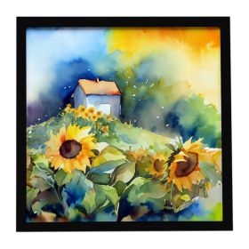 Sunflowers in Watercolor Framed Metal Print Bathroom, Kitchen, Office, Home Decor Wall Art Ready to Hang, Square, 8X8 (Default: Default)